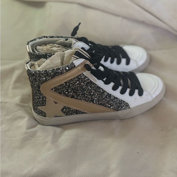 ShuShop Glitter High-Top Sneakers - Black, White, Gold - Picture 4 of 4